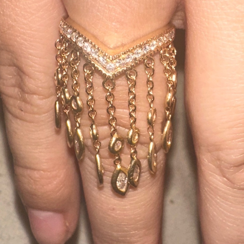 RARE 14K💍JACQUIE AICHE EXTRA LONG DIAMOND SHAKER RING DANGLE GOLD FRINGE RING - Picture 15 of 17